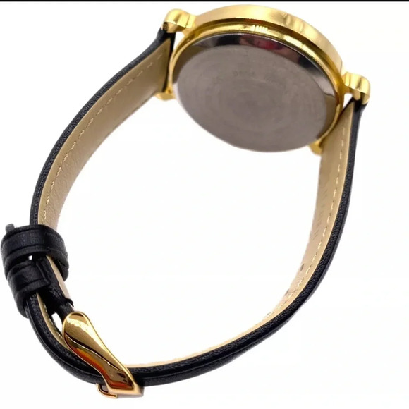 Vintage Christmas Watch Gold Tone Genuine Leather Band Holiday Elves New Battery - Picture 5 of 10